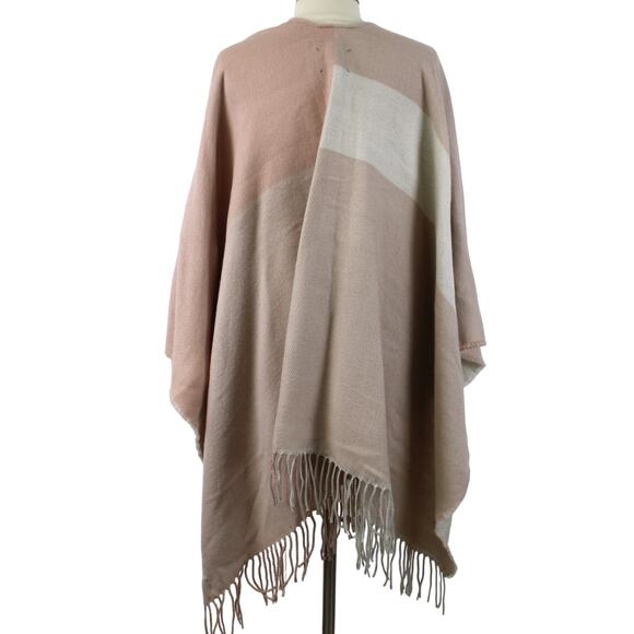Soia & Kyo OS Scarfigan Poncho Wrap Shawl Pink Colorblock Boho Fringe Neutral - Picture 2 of 7